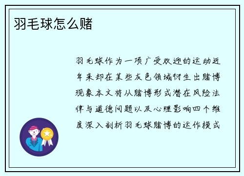 羽毛球怎么赌
